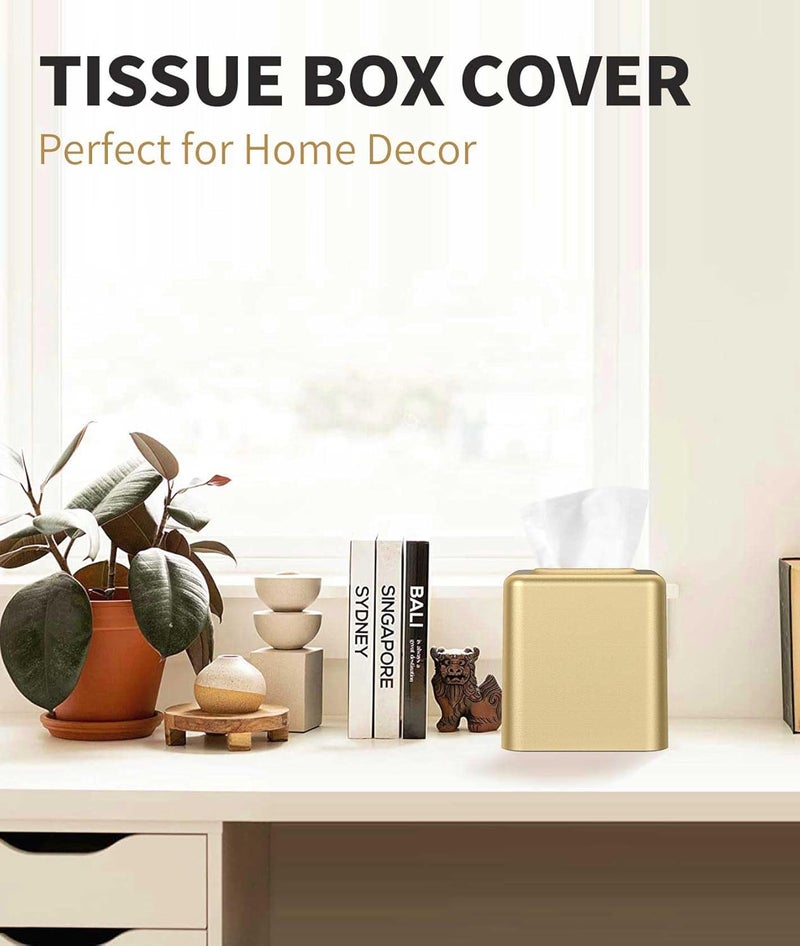 Livelab Tissue Box Cover, Square Metal Tissue Box Holder Modern Decor Facial Napkin Holder Tissue Box Dispenser for Bathroom Vanity Countertop, Living Room, Bedroom, Office - Gold - Image 3